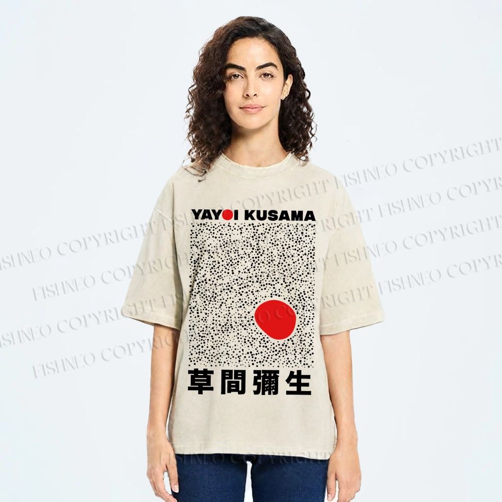 Unisex Yayoi Kusama Big Red Dot Printed Washed Tee