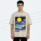Unisex Yayoi Kusama Waves Moon Printed Washed Tee