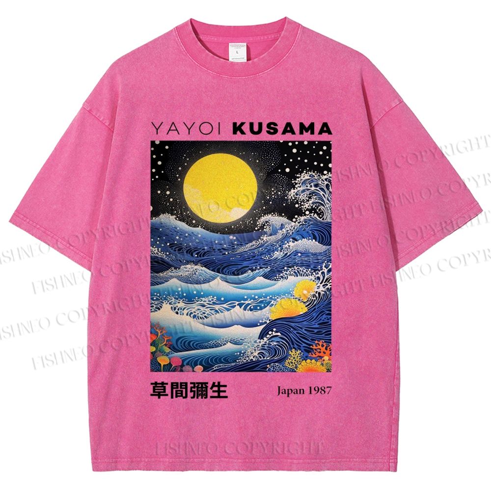 Unisex Yayoi Kusama Waves Moon Printed Washed Tee