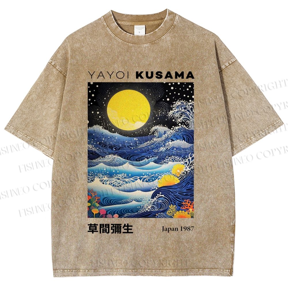 Unisex Yayoi Kusama Waves Moon Printed Washed Tee