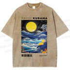 Unisex Yayoi Kusama Waves Moon Printed Washed Tee
