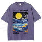 Unisex Yayoi Kusama Waves Moon Printed Washed Tee