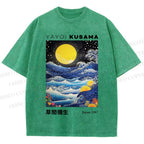 Unisex Yayoi Kusama Waves Moon Printed Washed Tee