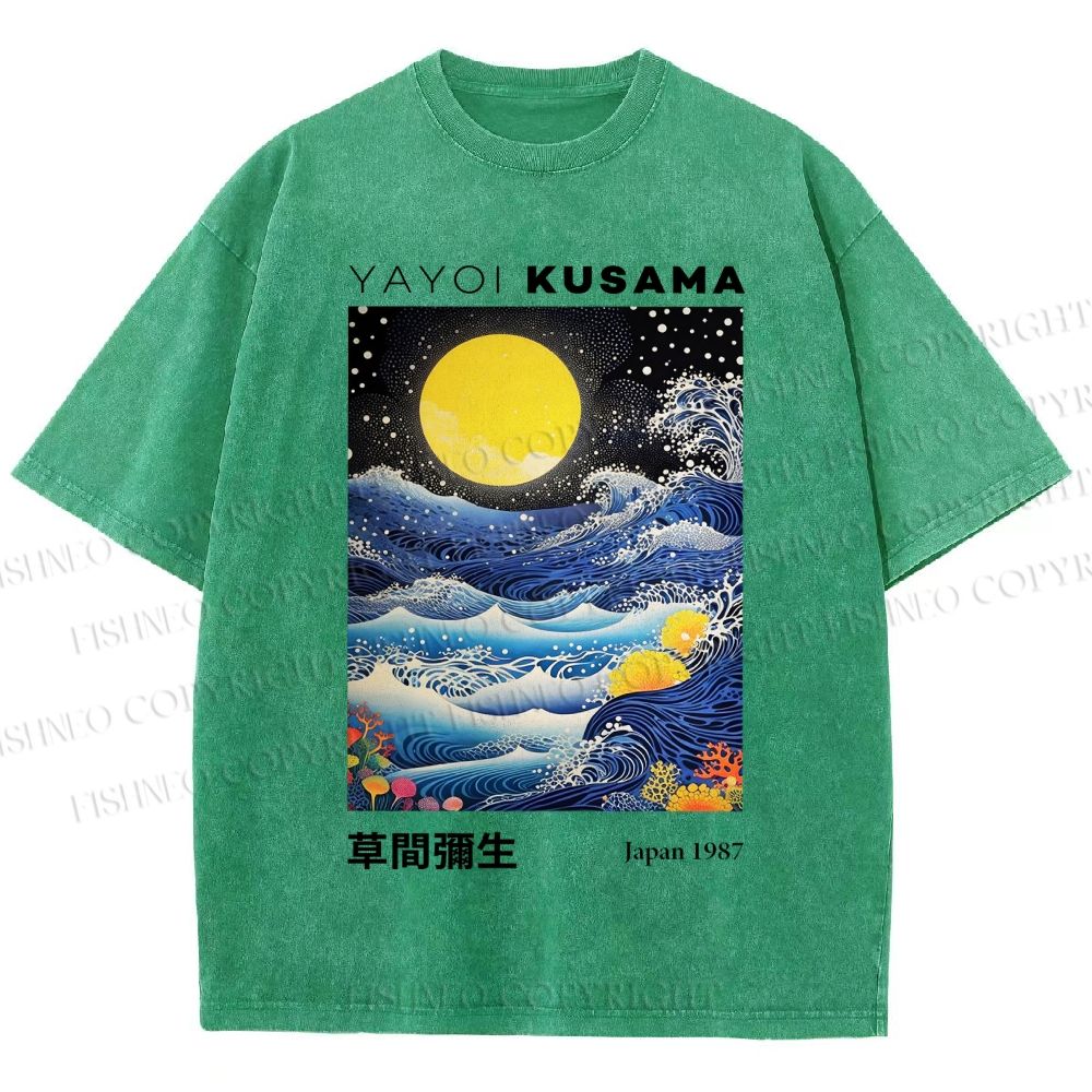 Unisex Yayoi Kusama Waves Moon Printed Washed Tee