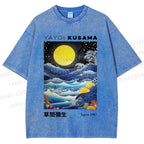 Unisex Yayoi Kusama Waves Moon Printed Washed Tee