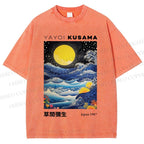 Unisex Yayoi Kusama Waves Moon Printed Washed Tee