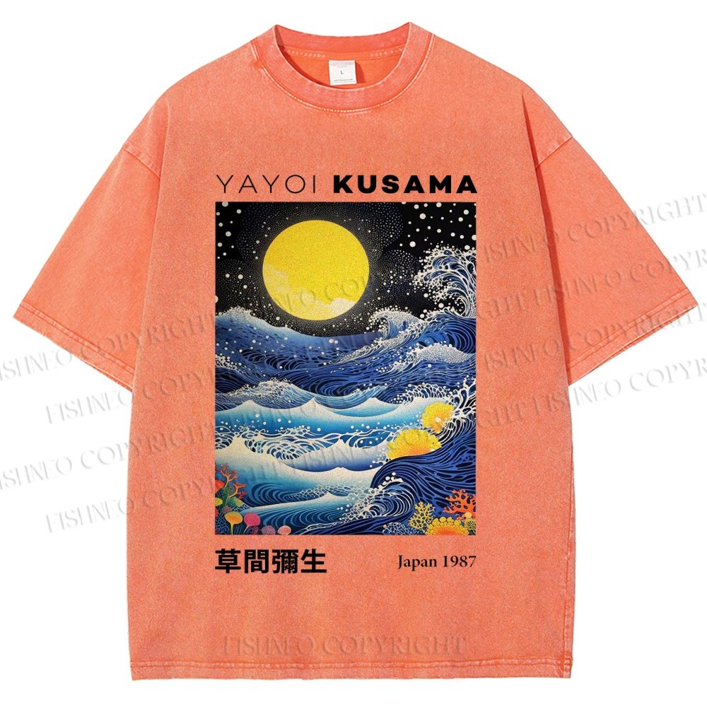 Unisex Yayoi Kusama Waves Moon Printed Washed Tee