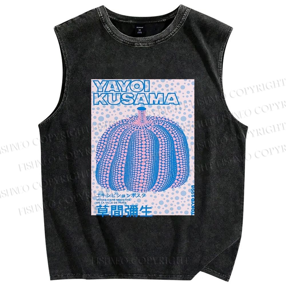 Unisex Yayoi Kusama Polka Dot Pumpkin Printed Washed Tank Top