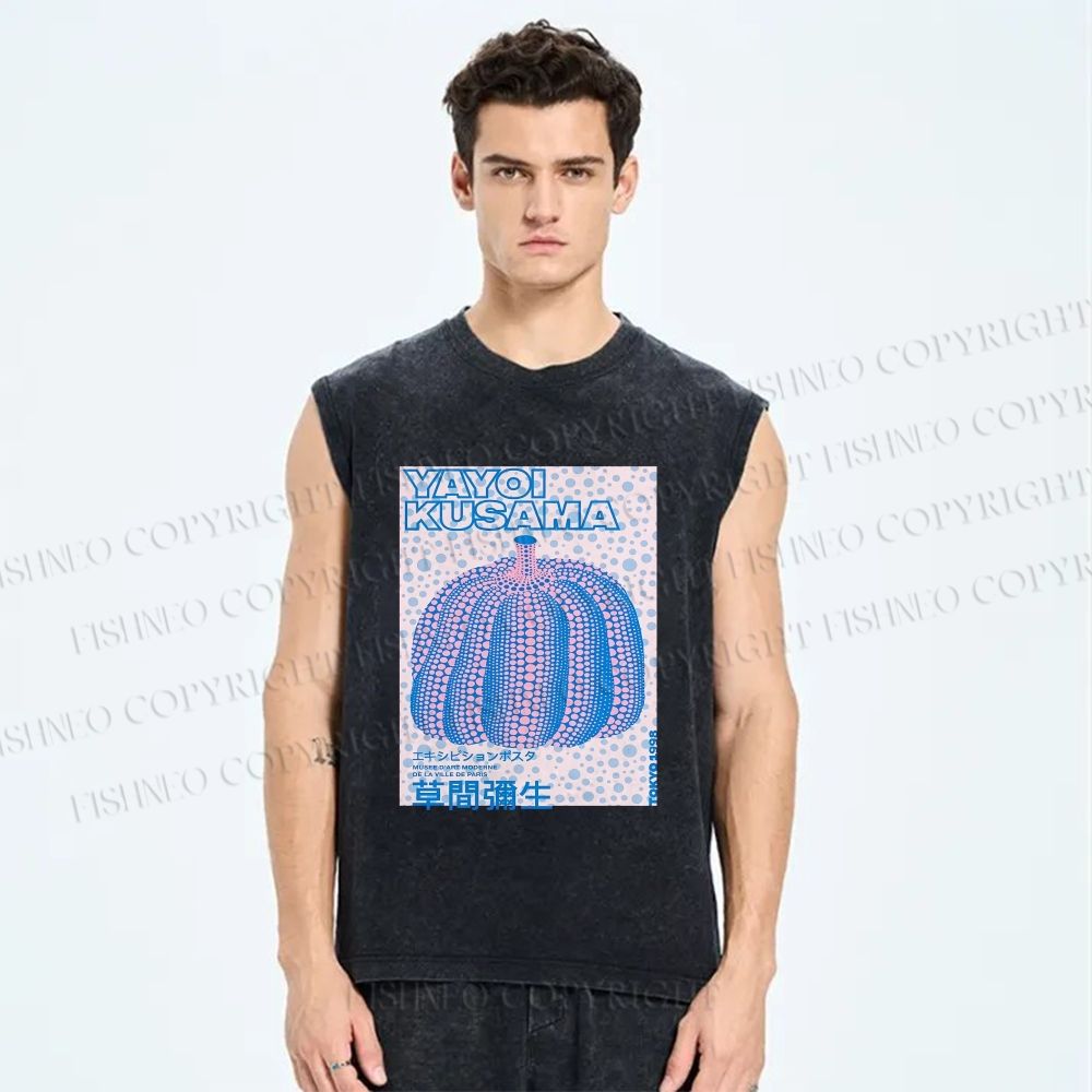 Unisex Yayoi Kusama Polka Dot Pumpkin Printed Washed Tank Top