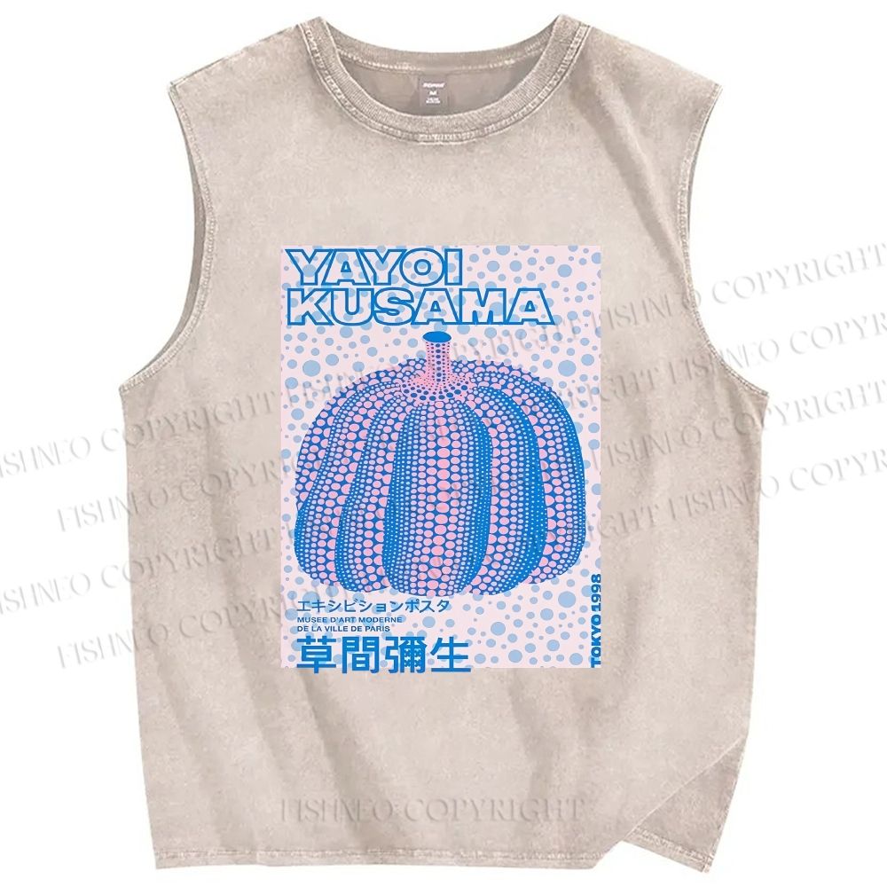 Unisex Yayoi Kusama Polka Dot Pumpkin Printed Washed Tank Top