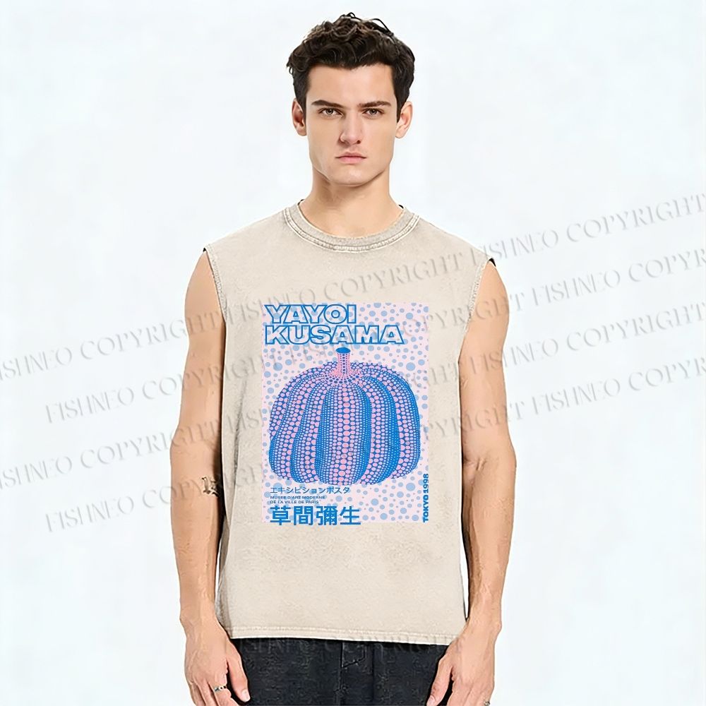 Unisex Yayoi Kusama Polka Dot Pumpkin Printed Washed Tank Top