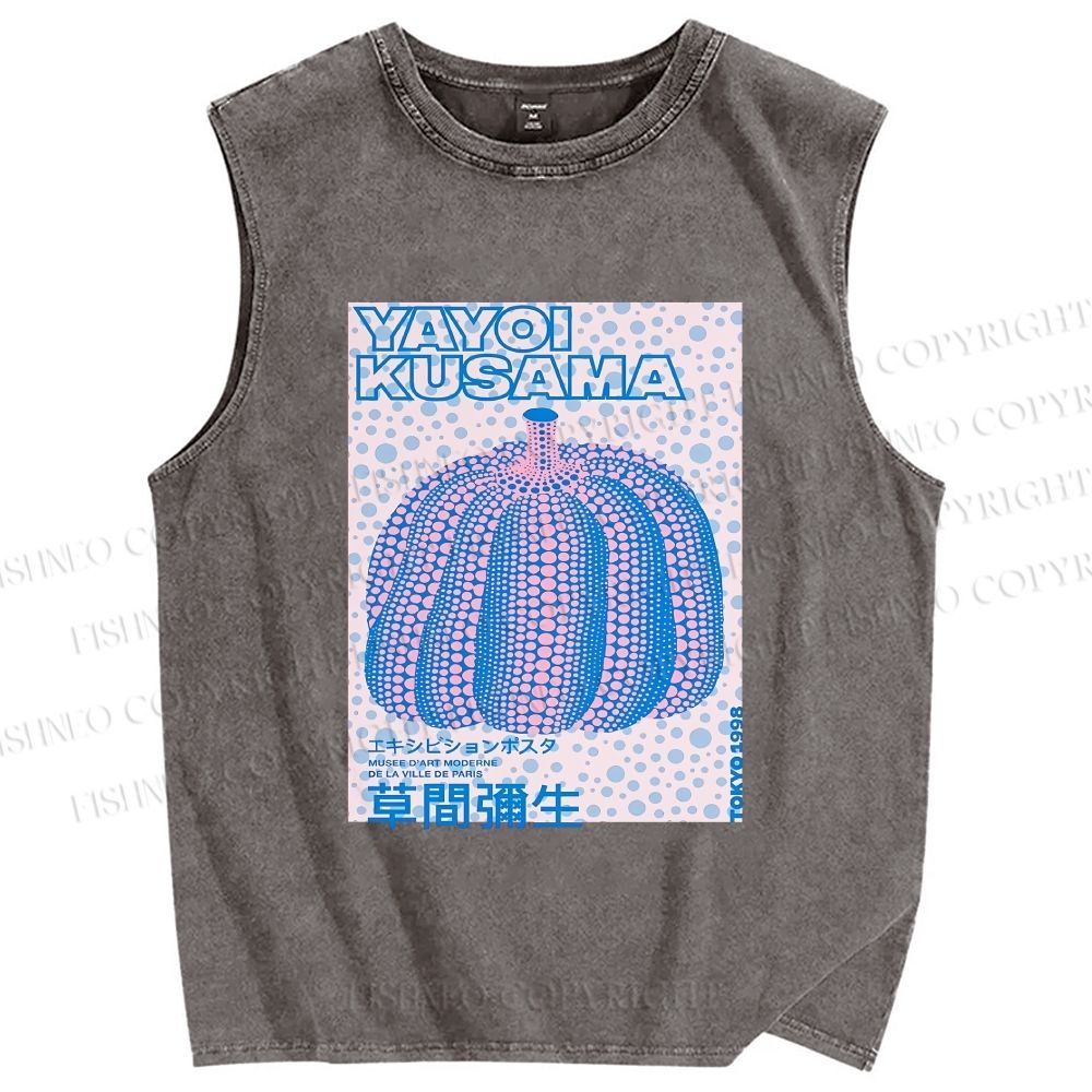 Unisex Yayoi Kusama Polka Dot Pumpkin Printed Washed Tank Top