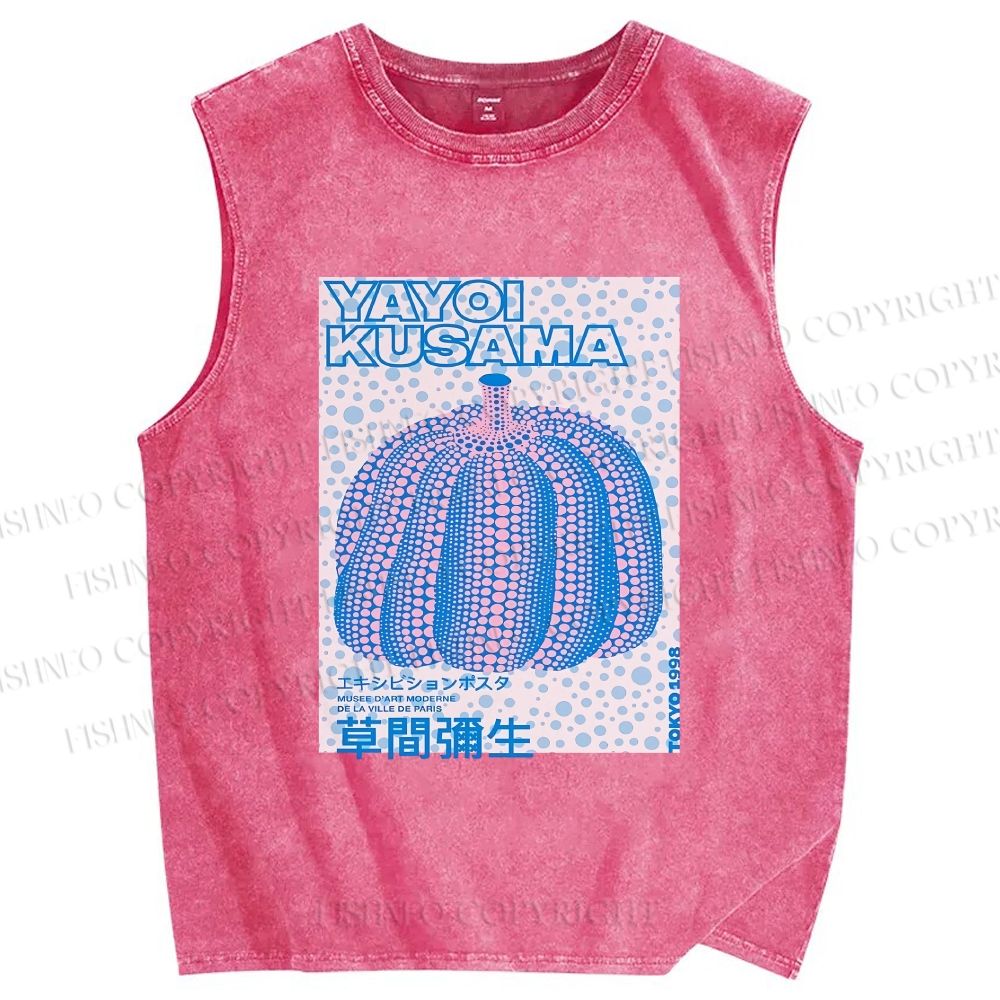 Unisex Yayoi Kusama Polka Dot Pumpkin Printed Washed Tank Top