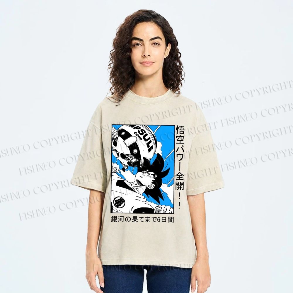 Unisex Goku Printed Washed Tee
