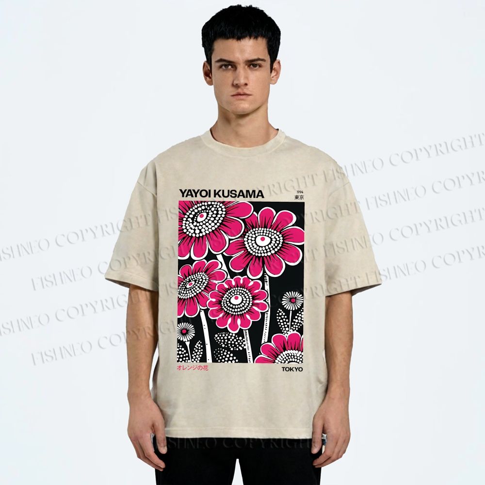 Unisex Yayoi Kusama Flower Printed Washed Tee