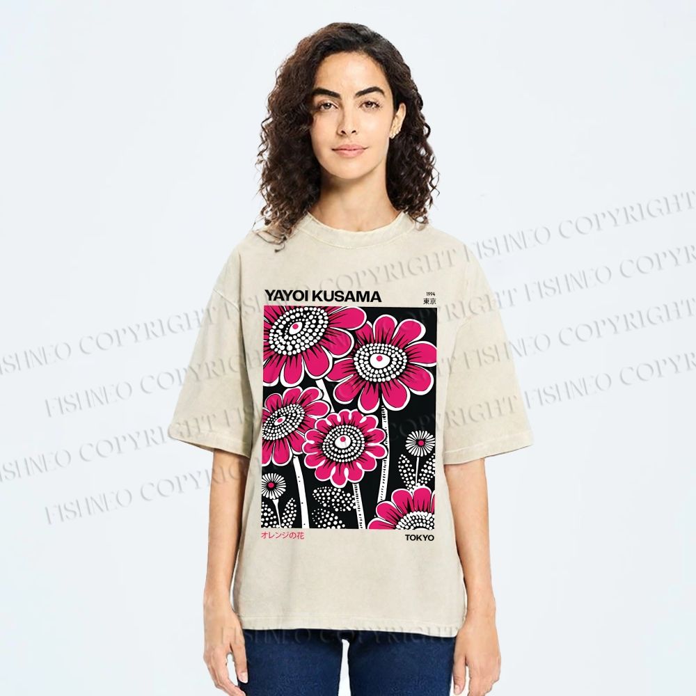 Unisex Yayoi Kusama Flower Printed Washed Tee