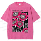 Unisex Yayoi Kusama Flower Printed Washed Tee