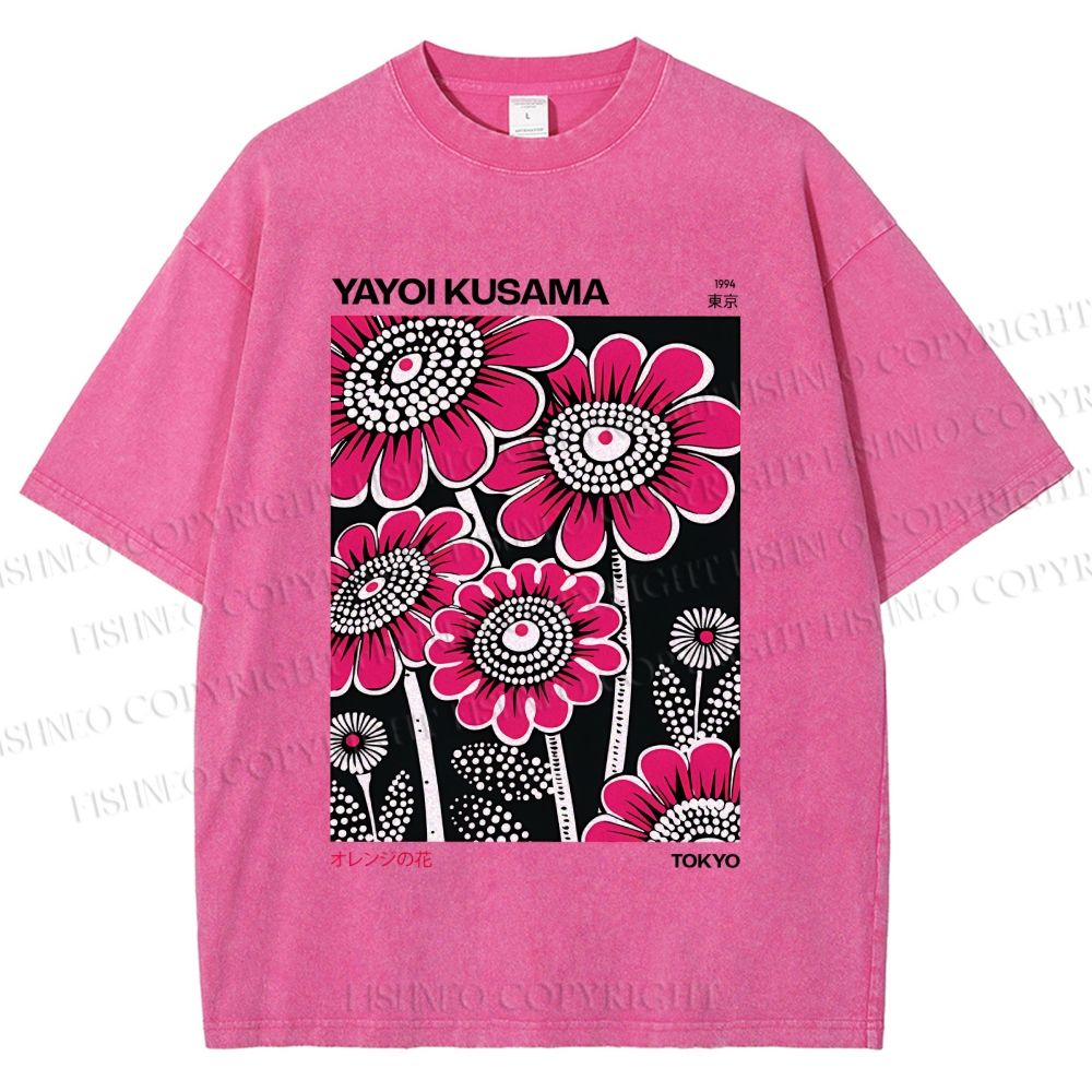 Unisex Yayoi Kusama Flower Printed Washed Tee