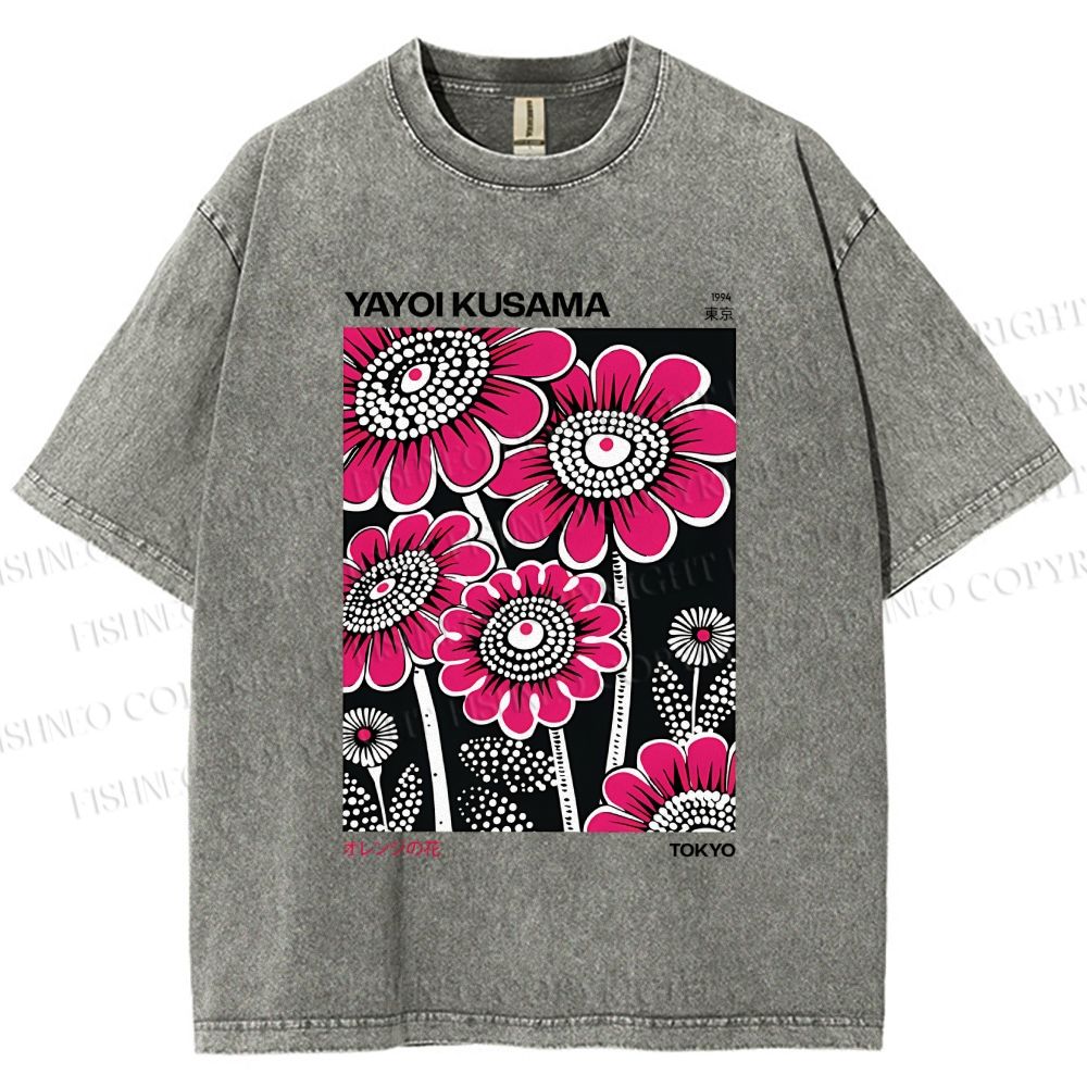Unisex Yayoi Kusama Flower Printed Washed Tee