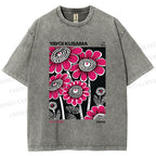 Unisex Yayoi Kusama Flower Printed Washed Tee