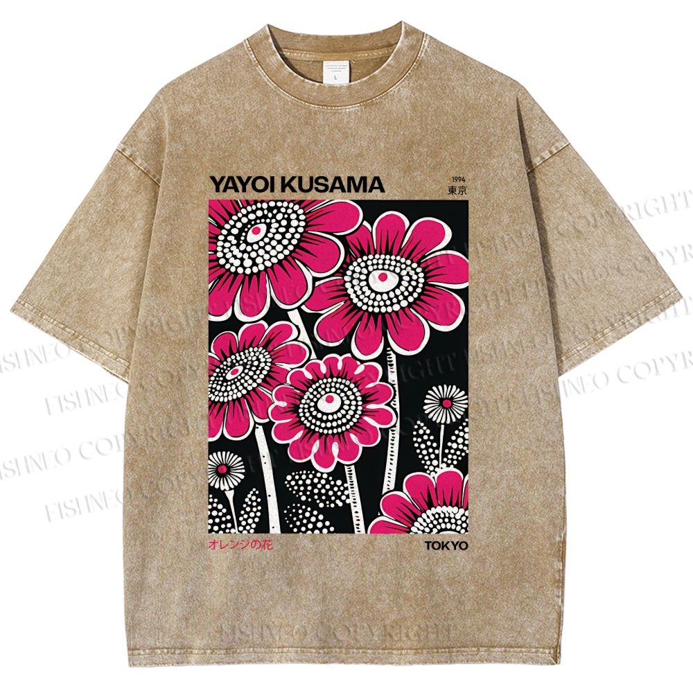 Unisex Yayoi Kusama Flower Printed Washed Tee
