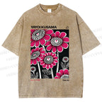 Unisex Yayoi Kusama Flower Printed Washed Tee