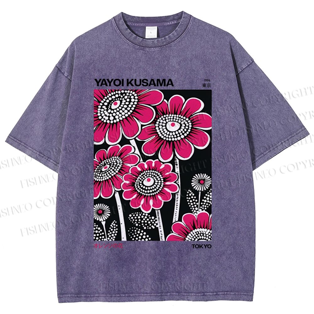 Unisex Yayoi Kusama Flower Printed Washed Tee
