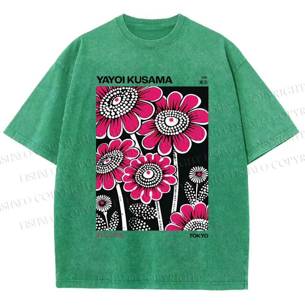 Unisex Yayoi Kusama Flower Printed Washed Tee
