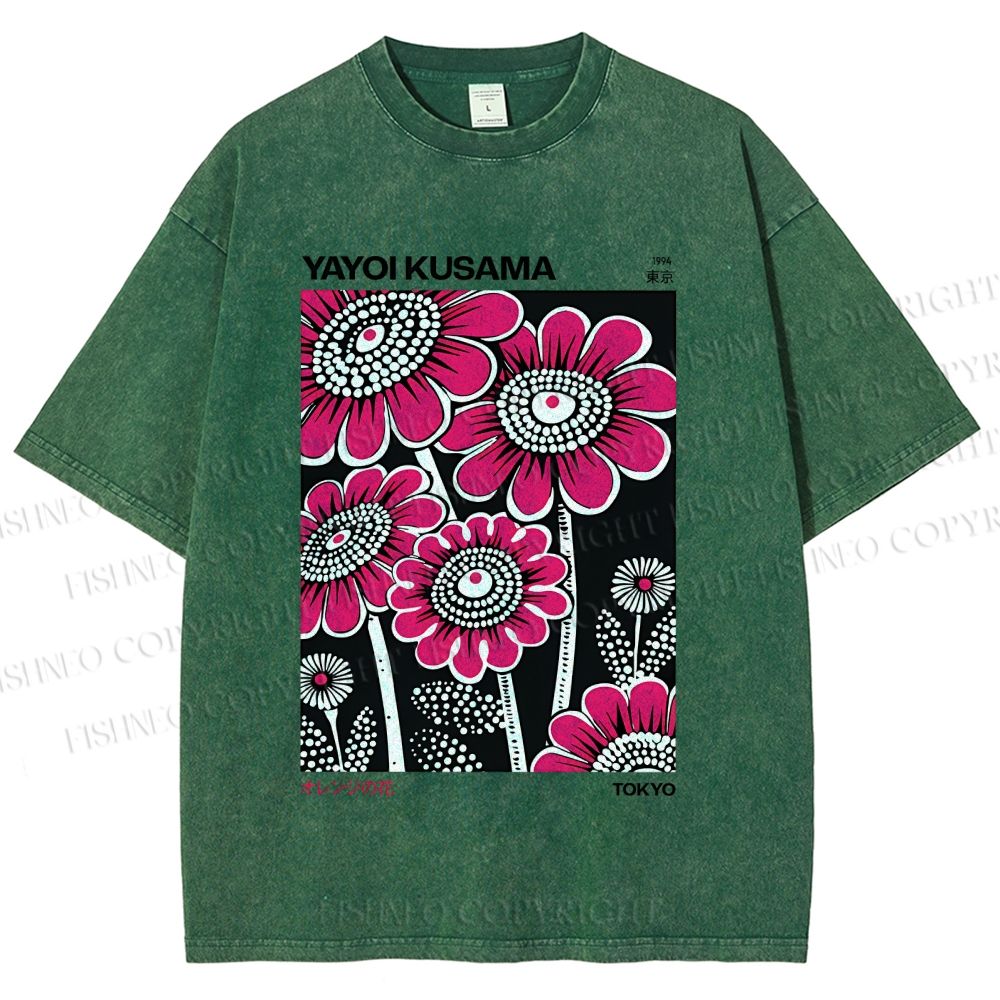 Unisex Yayoi Kusama Flower Printed Washed Tee