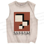 Unisex Bauhaus Art Geometry Printed Washed Tank Top