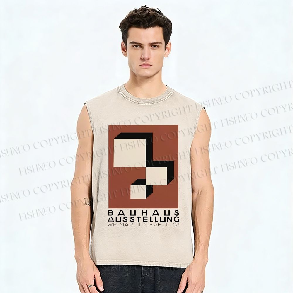 Unisex Bauhaus Art Geometry Printed Washed Tank Top