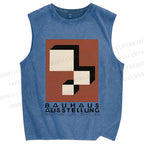 Unisex Bauhaus Art Geometry Printed Washed Tank Top