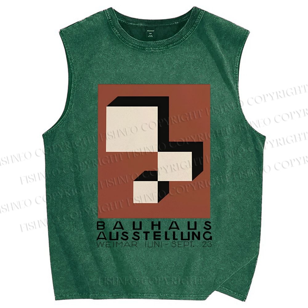 Unisex Bauhaus Art Geometry Printed Washed Tank Top
