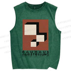 Unisex Bauhaus Art Geometry Printed Washed Tank Top
