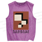 Unisex Bauhaus Art Geometry Printed Washed Tank Top