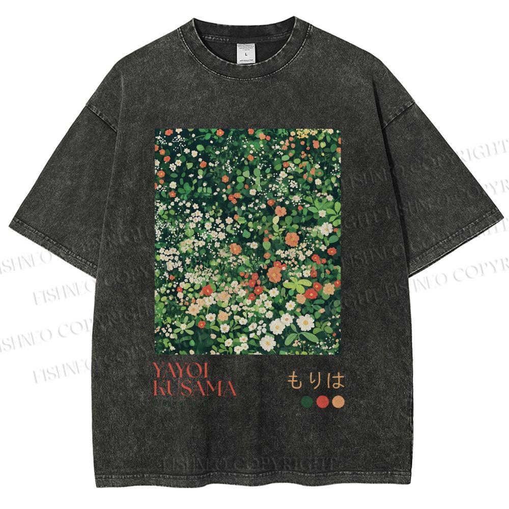 Unisex Yayoi Kusama Flower Printed Washed Tee