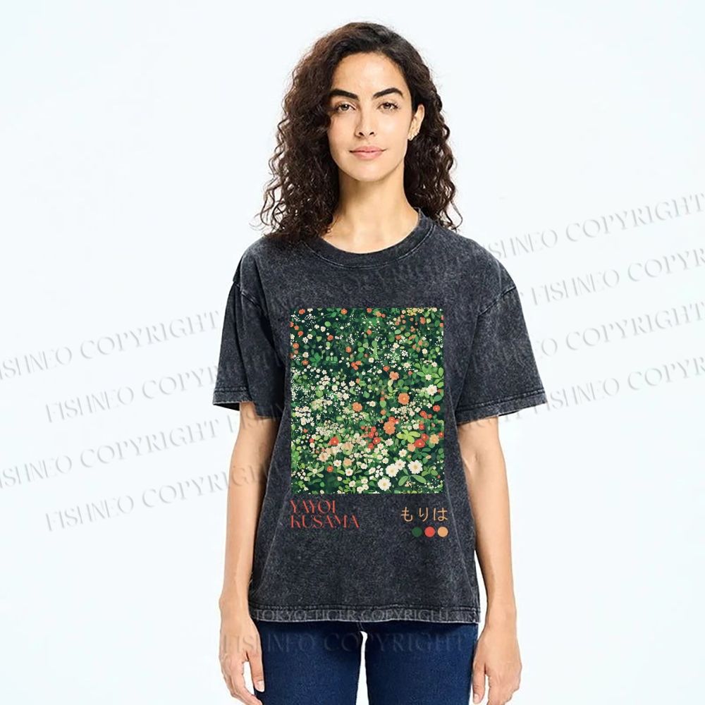 Unisex Yayoi Kusama Flower Printed Washed Tee