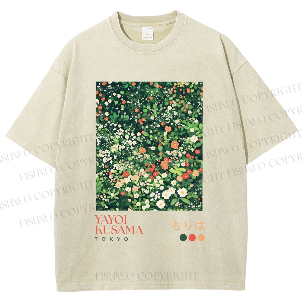 Unisex Yayoi Kusama Flower Printed Washed Tee