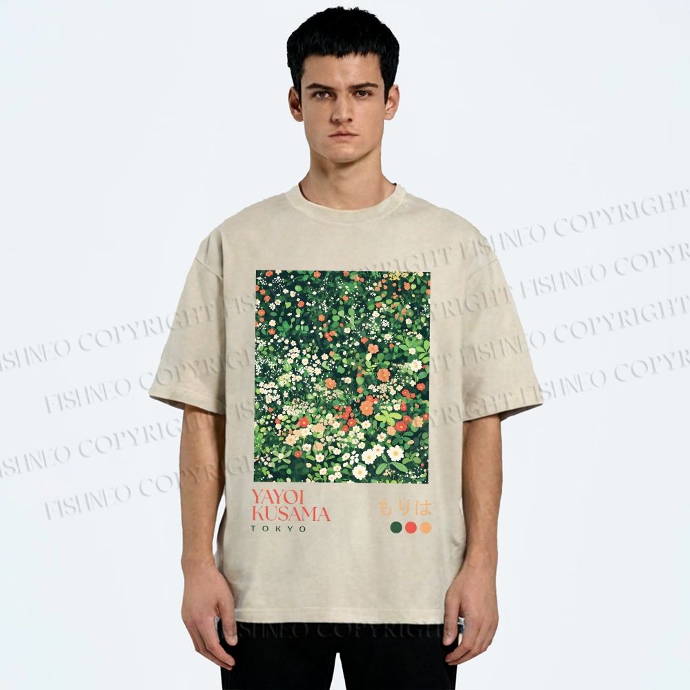 Unisex Yayoi Kusama Flower Printed Washed Tee
