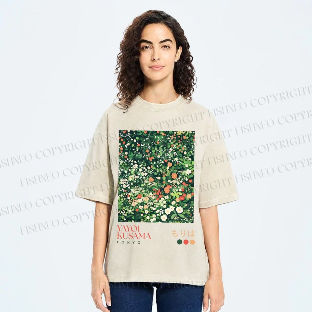 Unisex Yayoi Kusama Flower Printed Washed Tee