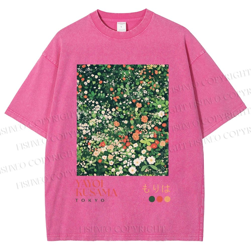 Unisex Yayoi Kusama Flower Printed Washed Tee