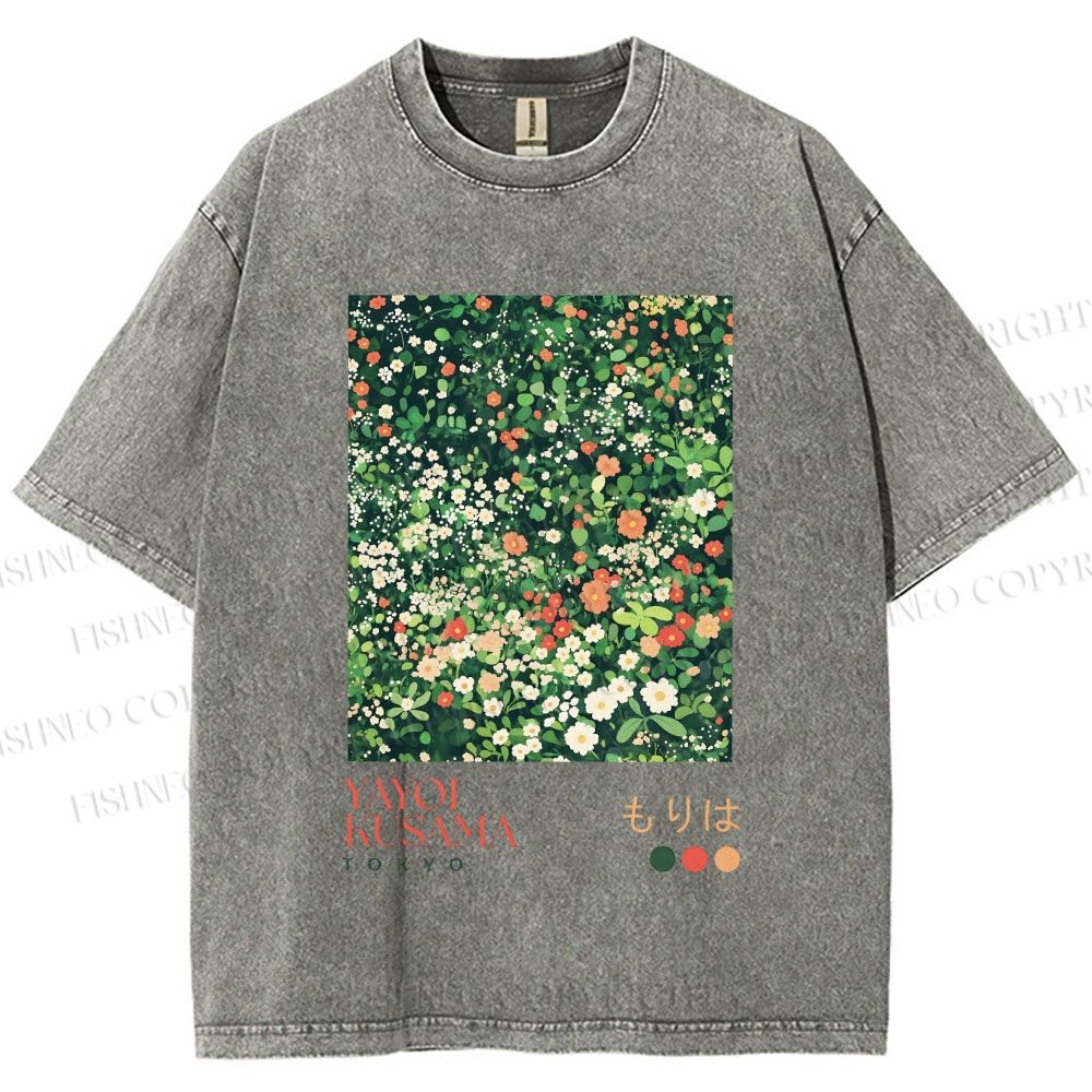 Unisex Yayoi Kusama Flower Printed Washed Tee