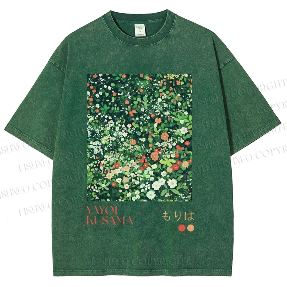 Unisex Yayoi Kusama Flower Printed Washed Tee