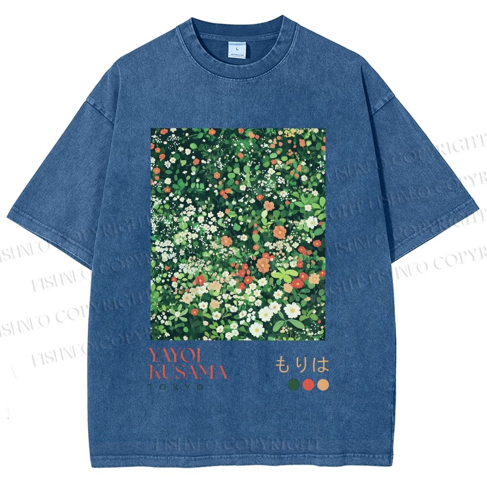 Unisex Yayoi Kusama Flower Printed Washed Tee