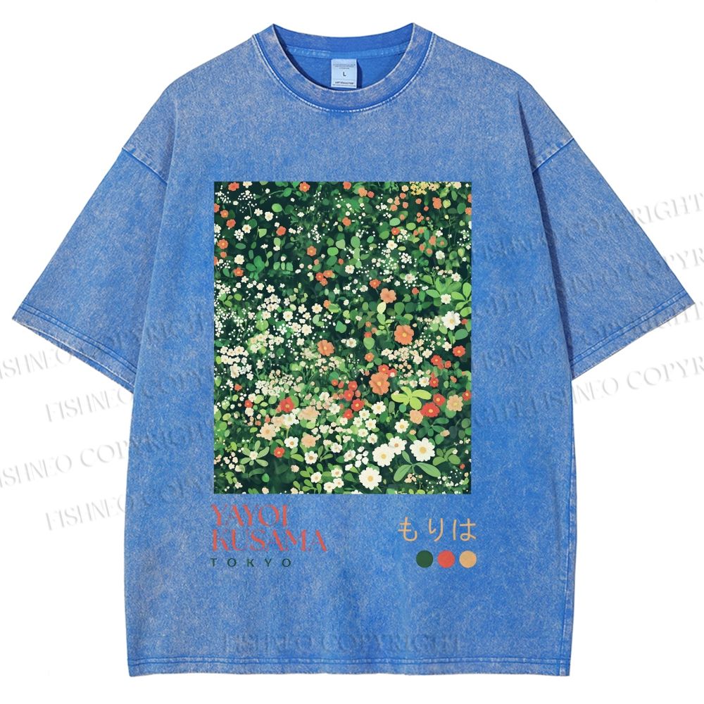 Unisex Yayoi Kusama Flower Printed Washed Tee