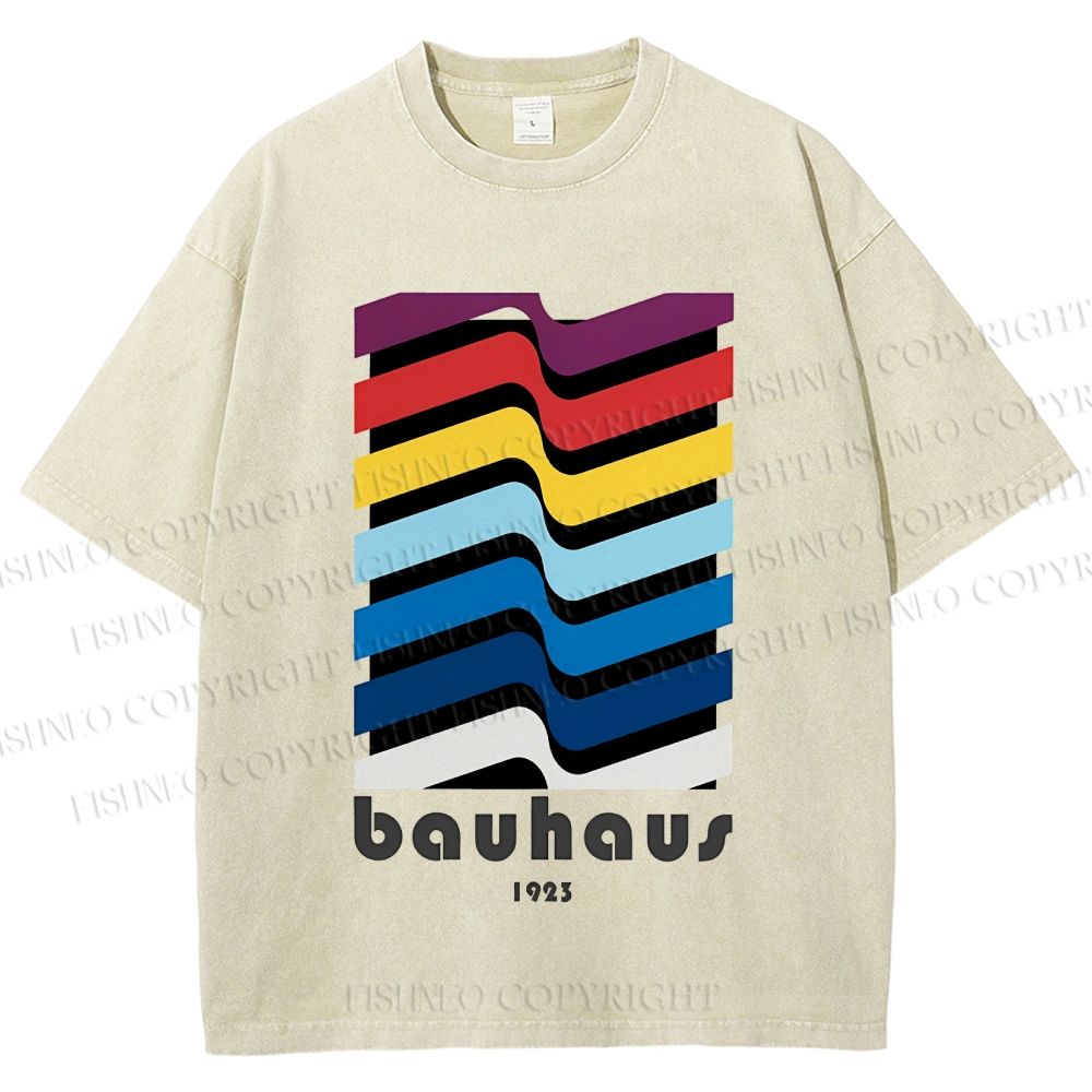 Unisex Bauhaus Color Geometry Printed Washed Tee