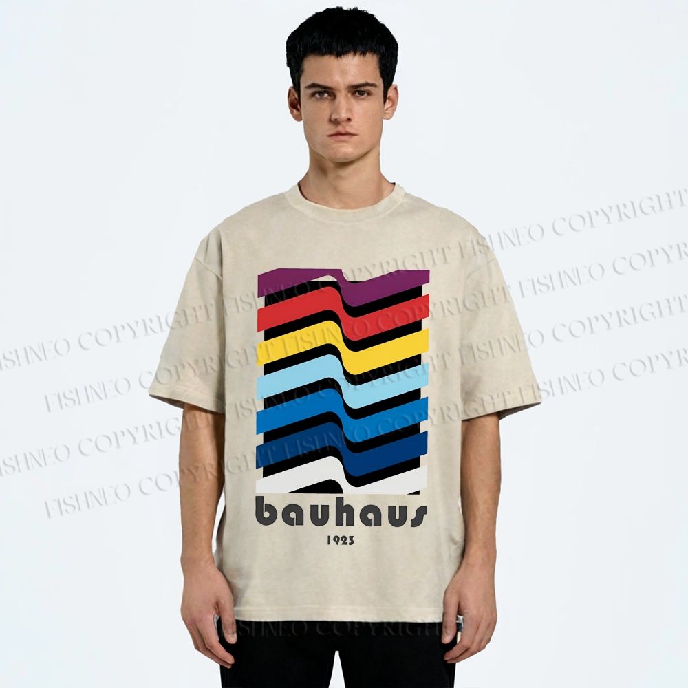 Unisex Bauhaus Color Geometry Printed Washed Tee
