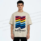 Unisex Bauhaus Color Geometry Printed Washed Tee