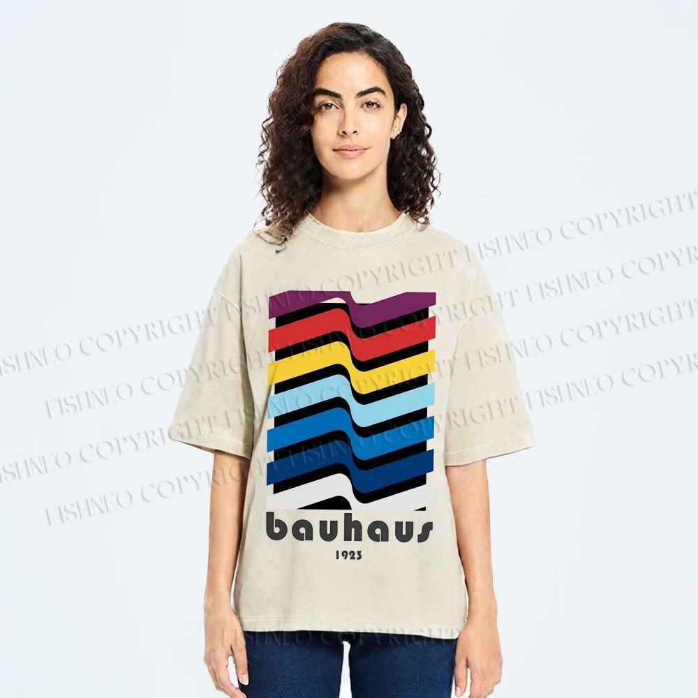 Unisex Bauhaus Color Geometry Printed Washed Tee