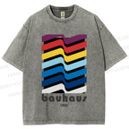 Unisex Bauhaus Color Geometry Printed Washed Tee